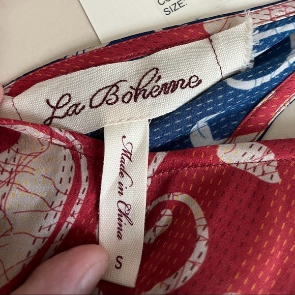 BCBGMAXAZRIA La Boheme Red/ Blue Laguna Deco Floral 100% Silk Slip Dress NWT - Picture 2 of 8